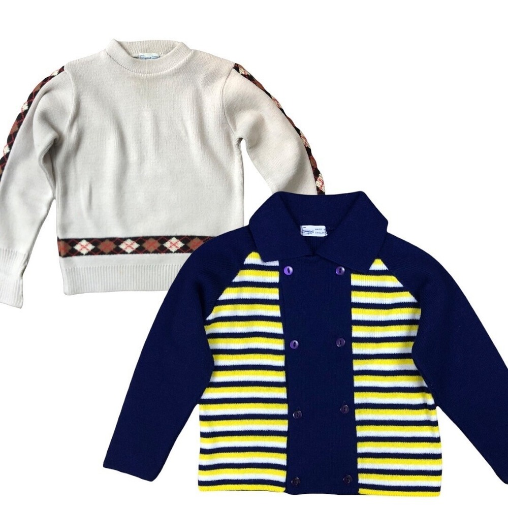 SIMPSONS Vintage Lot of 2 Toddler Boys Argyle Stripe SWEATER 2T 3T VTG Retro